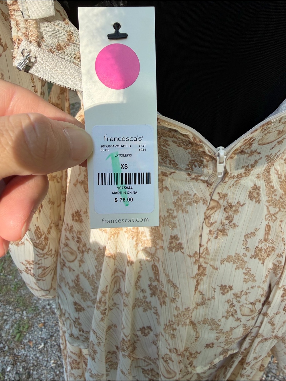 Francesca's Collections Cream and Tan Floral Long Sleeve Maxi Dress - Picture 6 of 6